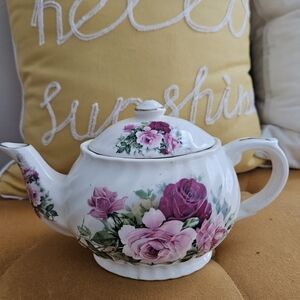 Floral Teapot with Pink and Purple Roses